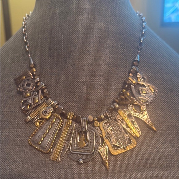 Silpada Sterling Silver & Brass Indigenous Impressions Statement Necklace N3239